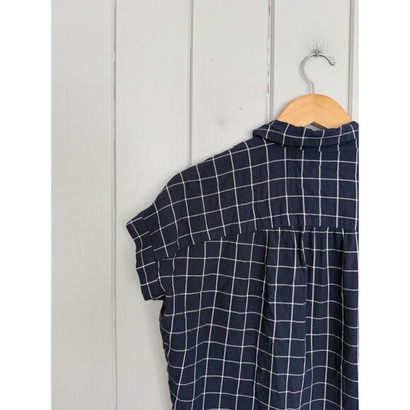 Madewell Central Drapey Shirt Women’s XS Navy Blue Windowpane Oversized H3846 - Picture 3 of 5